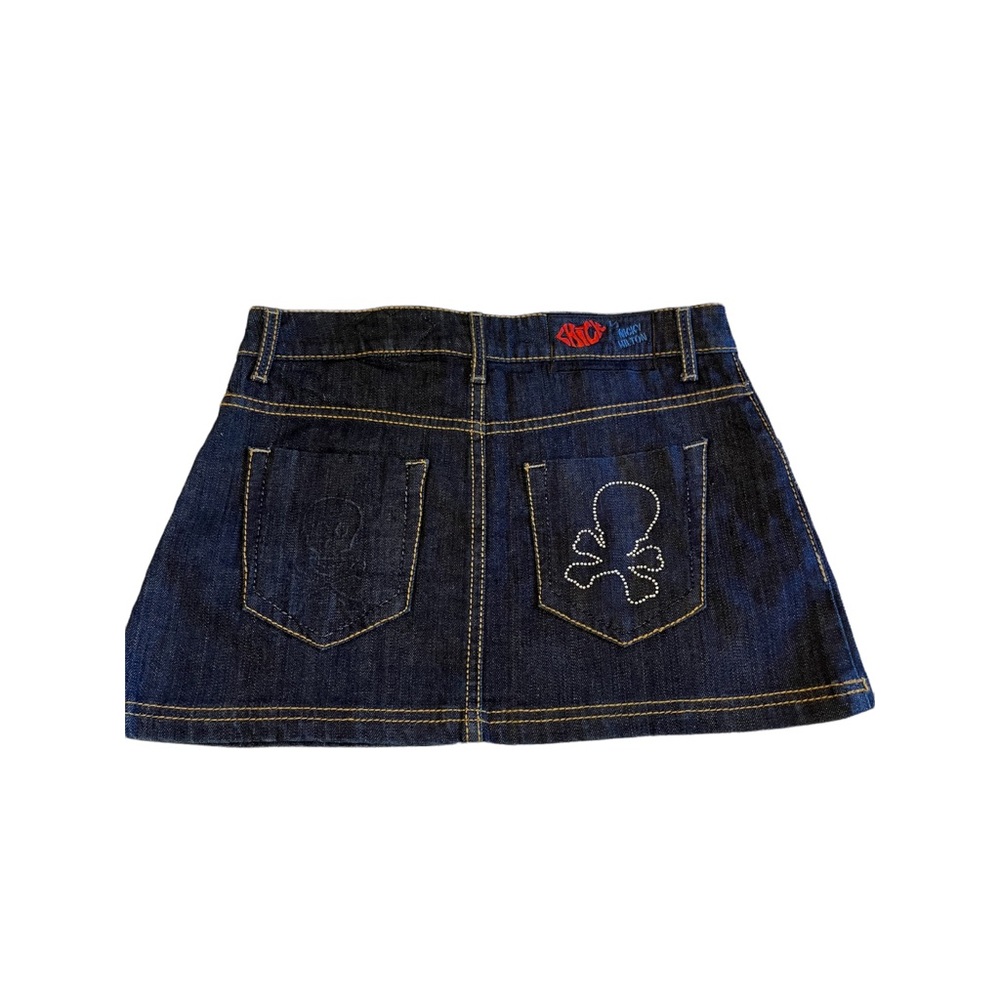 CHICK By NICKY HILTON Mini Skirt  Skull gem detail Denim Blue Jean skirt.